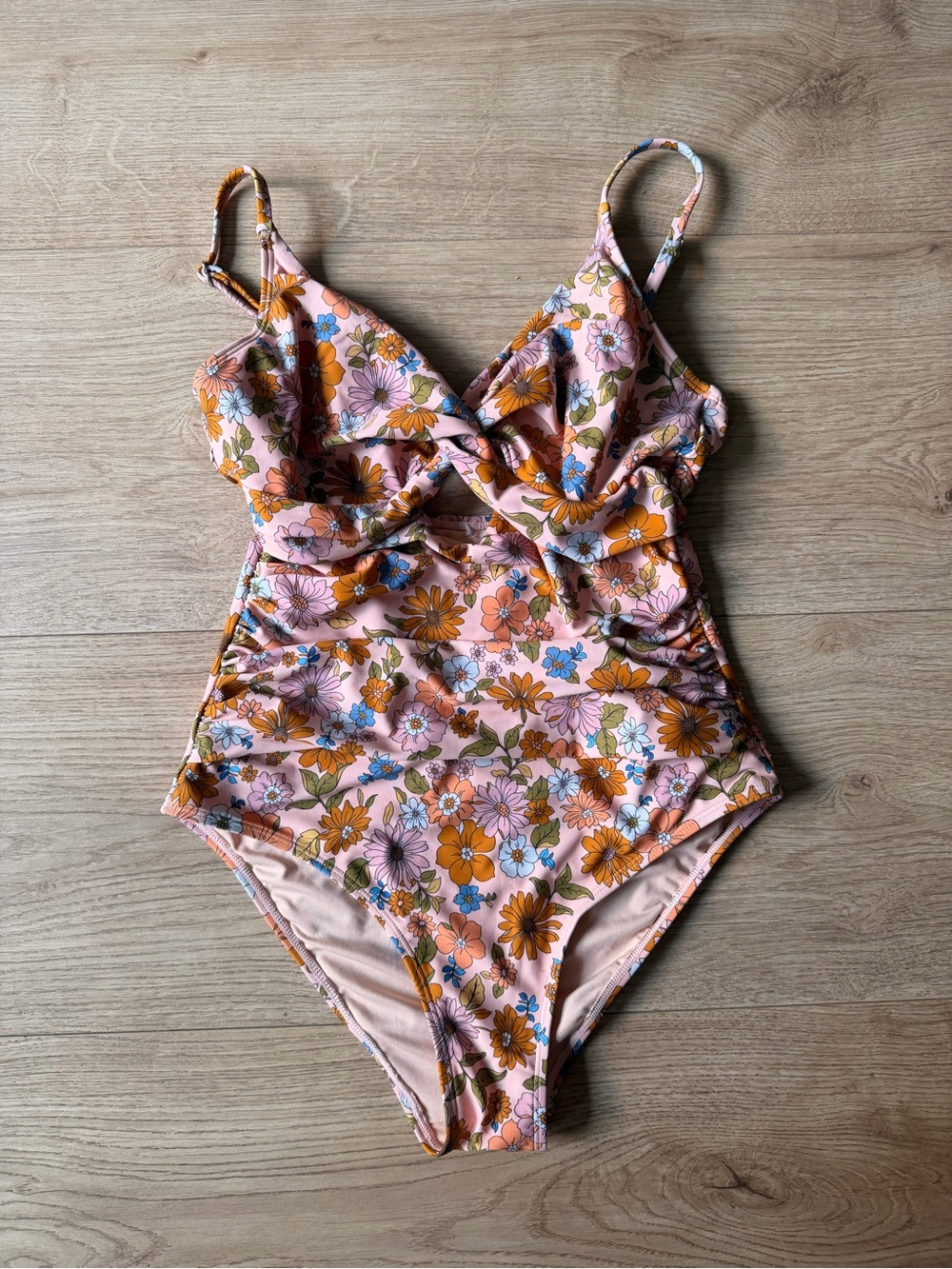 Cupshe Pink Floral One-Piece Swimsuit with Orange & Blue Accents